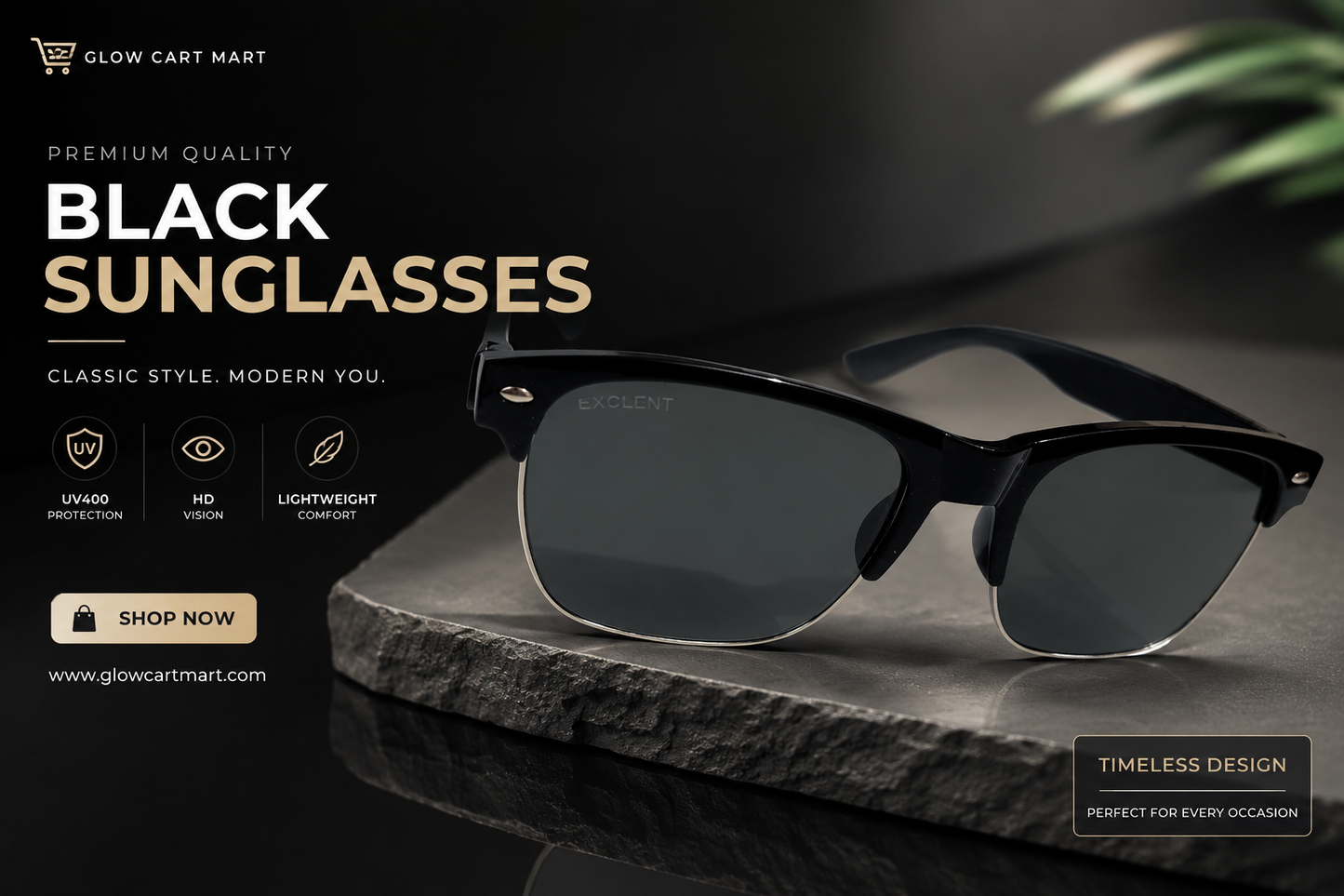 Premium Black Sunglasses – UV400 Protection | Glow Cart Mart